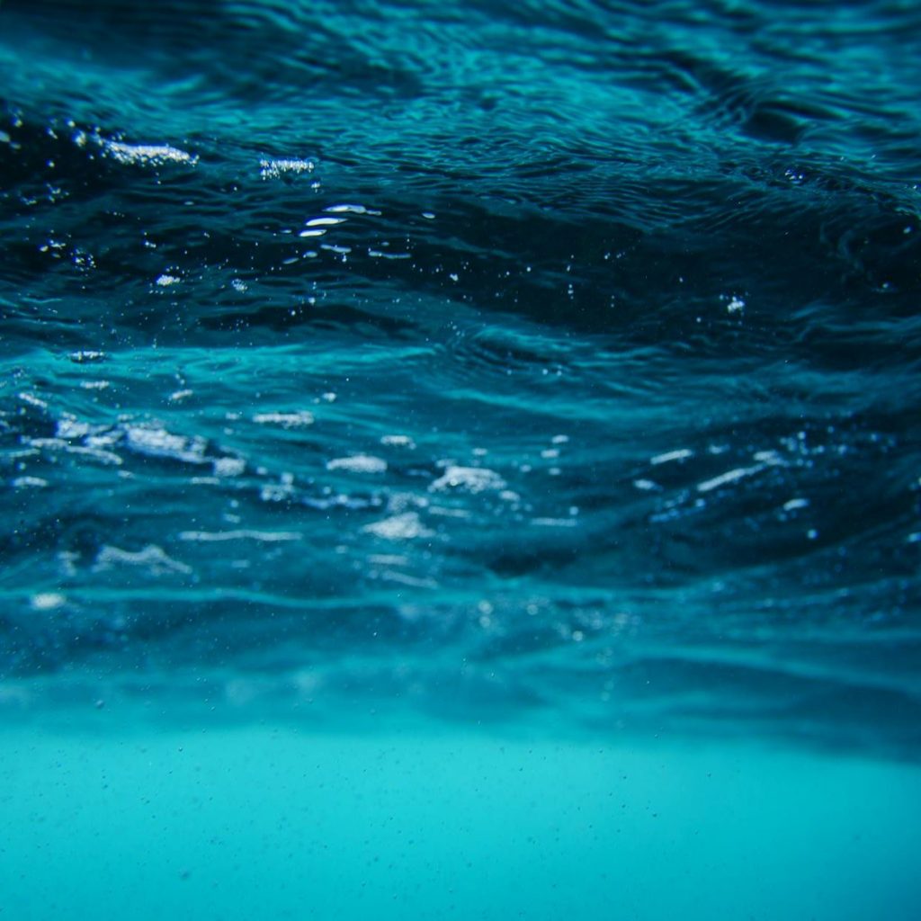 Deep blue ocean water rippling just below sunlit surface
